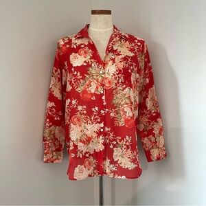 Sezane Red Floral button down shirt Cotton/Silk blend EUC size 36 or US 4